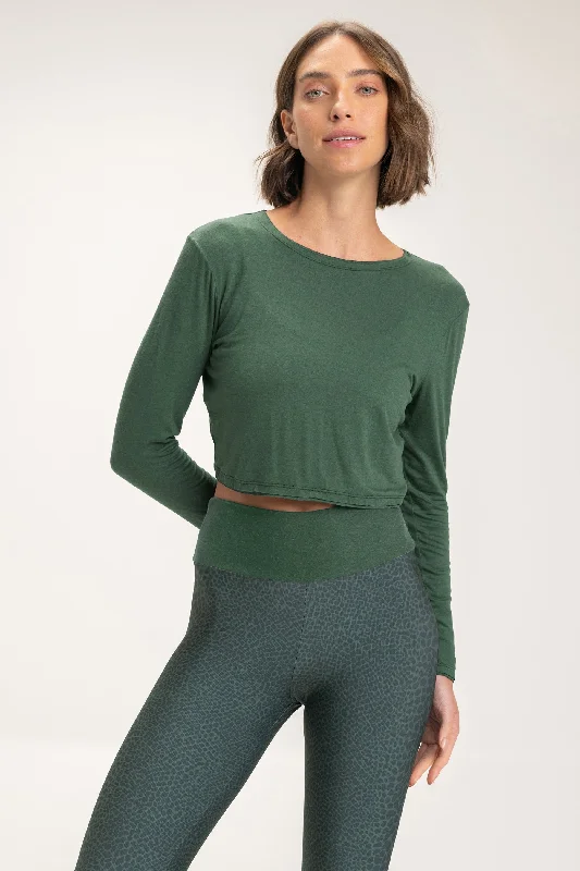 Flow Long Sleeve Cropped T-Shirt-- Knit Fabric Woven Fabric Fleece Fabric