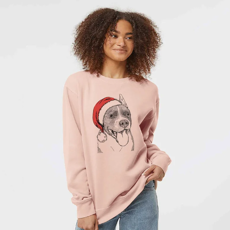 Santa Piggy the American Staffordshire Terrier - Unisex Pigment Dyed Crew Sweatshirt Hoodie with Lining Warm Insulated