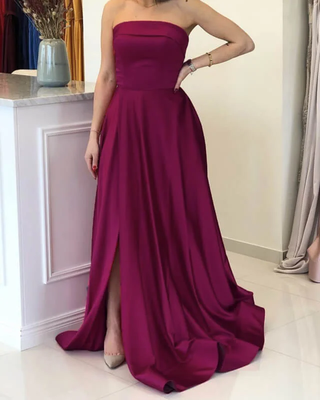 Sangria Prom Dresses Long Satin Strapless Split Tunics Brand named