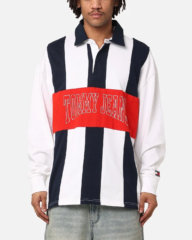 Tommy Jeans TJM Archive Rugby Shirt White/Multi-- Mesh Fabric Canvas Fabric Denim Fabric