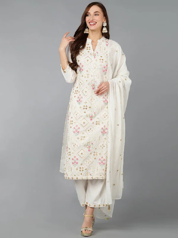 Women's Cotton Embroidered Ethnic Kurta Pant With Dupatta - Ahika Lightweight Jogger Pants