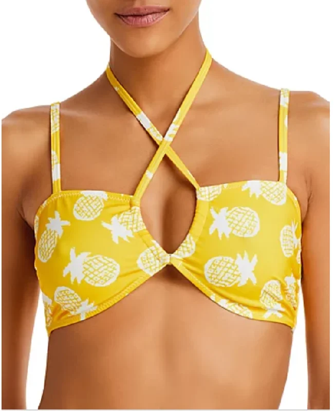 Aqua x Studio 189: White Pineapple Bikini Top With Tie Closure Ruffled bikini bottom, Fun, Feminine, Trendy