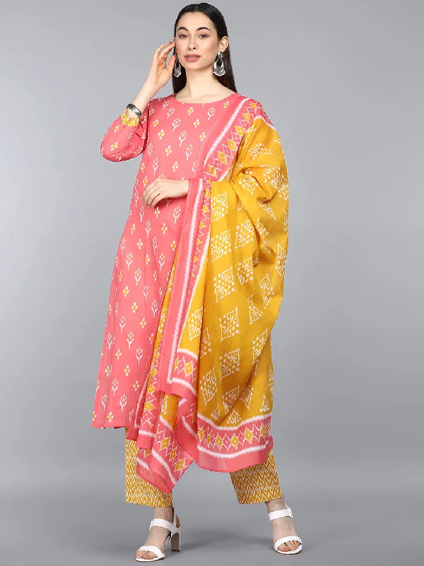 Women's Pure Cotton Printed Kurta Pant Dupatta Set - Ahika Comfortable Denim Leggings
