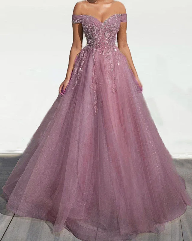 Princess Prom Dresses Tulle Off The Shoulder Appliques Tunics Trendy modern