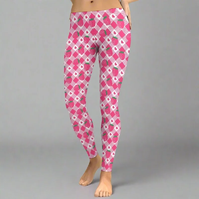 Womens Cute Strawberry Leggings Comfortable Stretch Leggings