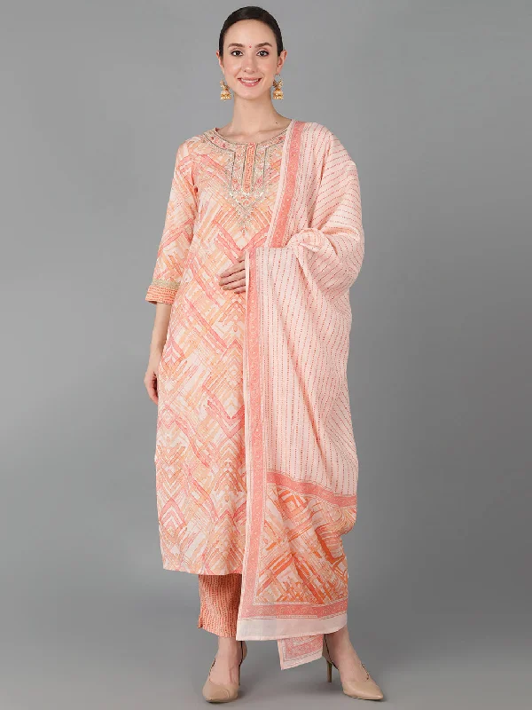 Women's Silk Blend Abstract Printed Kurta Pants With Dupatta - Ahika Trendy Printed Leggings