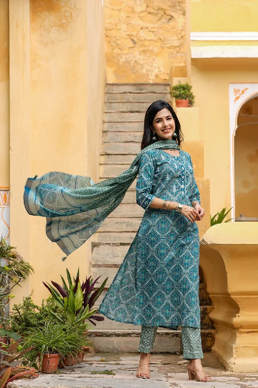 Women's Cotton Printed Kurta Pant Dupatta Set - Ahika Comfortable Maternity Pants