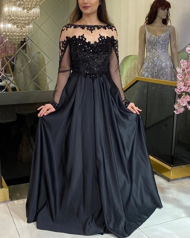 Elegant Prom Satin Dress Long Sleeves Appliques Tunics Chic fashionable