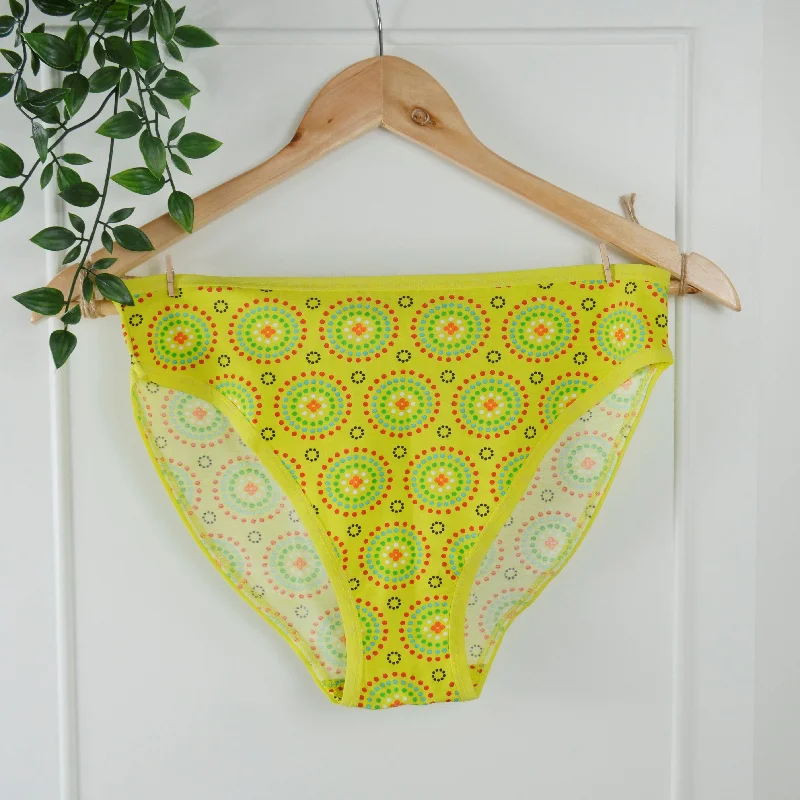 Women's organic cotton mid-rise bikini bottoms - Yellow Mara print Solid color bikini set, Sleek, Trendy, Comfortable