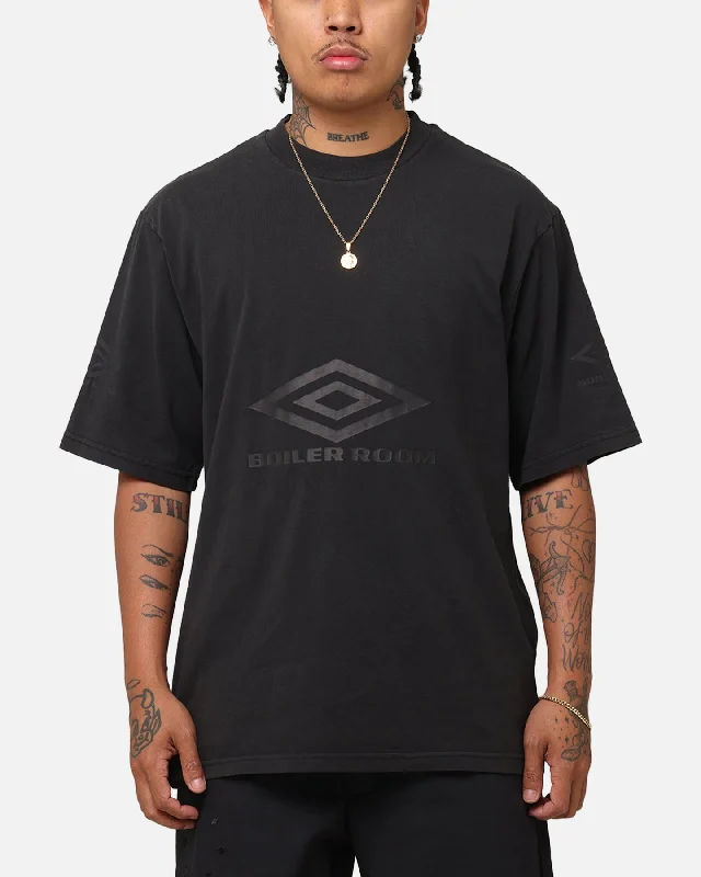 Boiler Room X Umbro Washed T-Shirt Black-- Nylon Fabric Polyester Fabric Spandex Fabric
