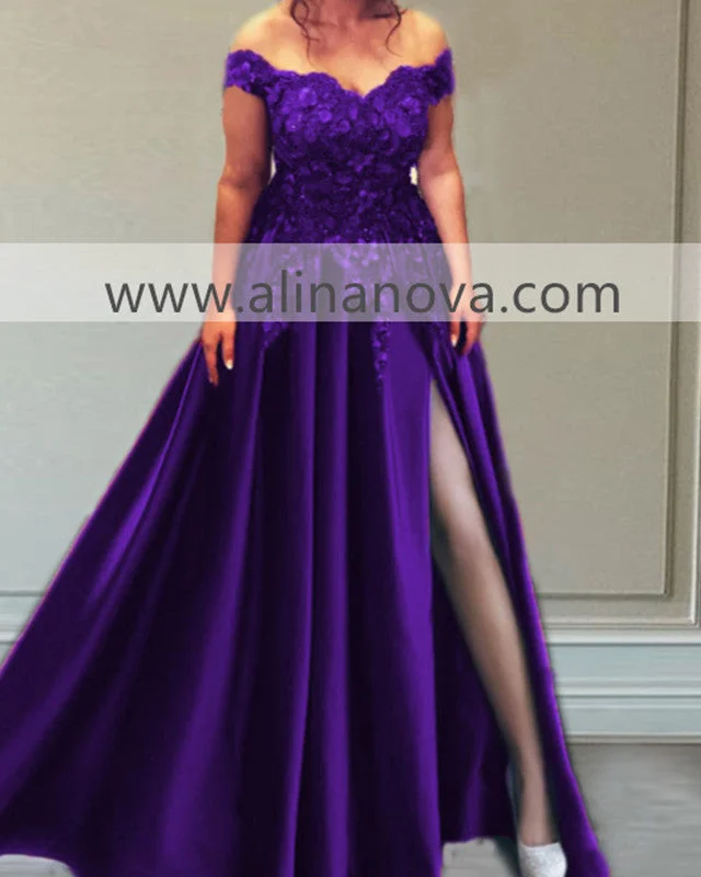 Off The Shoulder Split Satin Prom Dresses With 3D Flowers Tunics Travel practical