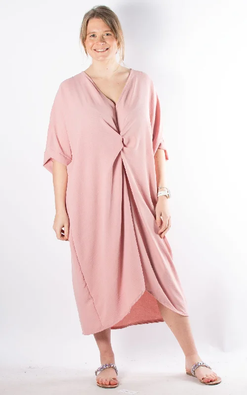 Whoopi V-neck Dress | Dusky Pink Tunics Solid Classic