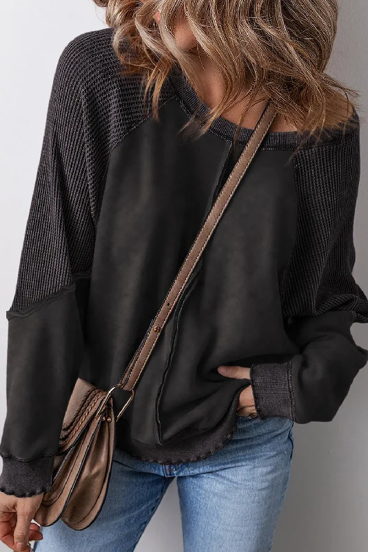 Cozy Weekend Sweatshirt - Black Hoodie with Drawstring Waist Adjustable Fitted