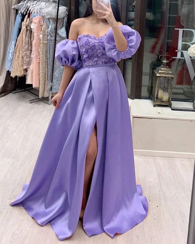 Removable Sleeves Prom Dresses Satin Split Tunics Custom made