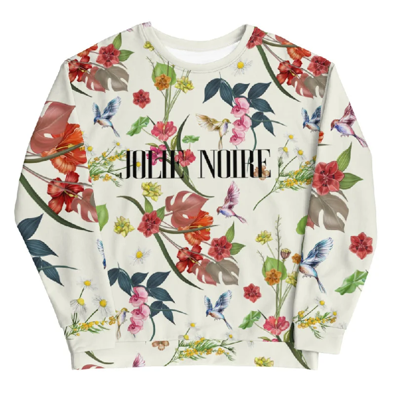 Floral Sweatshirt- Ivory Hoodie with Hem Fringe Bohemian Relaxed