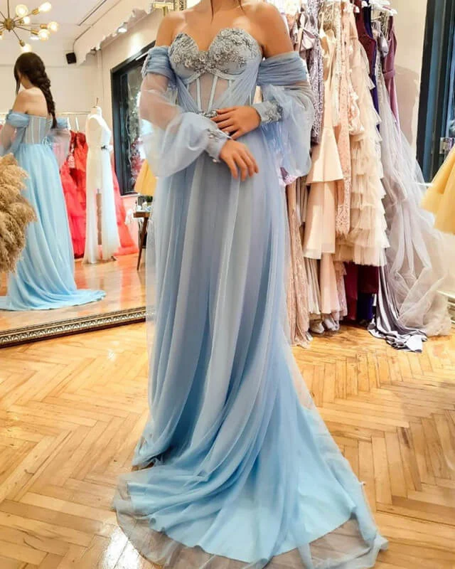 Light Blue Tulle Flowy Cottagecore Dress Tunics Seasonal trendy