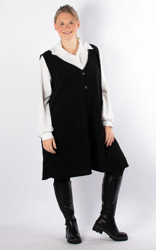 Glenda Pinafore Dress | Black Tunics Trendy modern