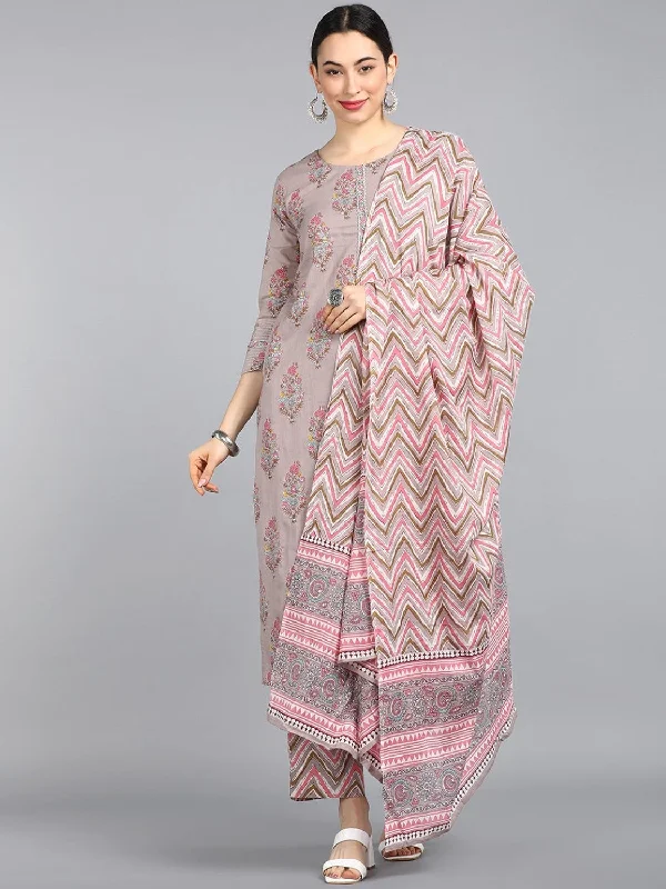 Women's Cotton Blend Printed Kurta Pants And Dupatta Set - Ahika Casual Lounge Pants