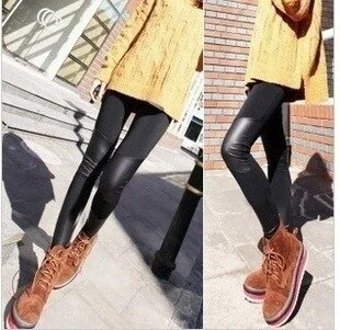 New Korean Fashion Leggings Knee Symmetrical Stitching Leather Leggings female pants tights Fashionable Quick-Dry Yoga Pants