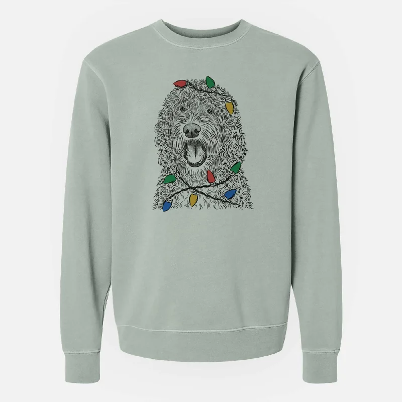 Christmas Lights Phillip the Portuguese Water Dog - Unisex Pigment Dyed Crew Sweatshirt Hoodie with Hem Patch Decorative Personalized