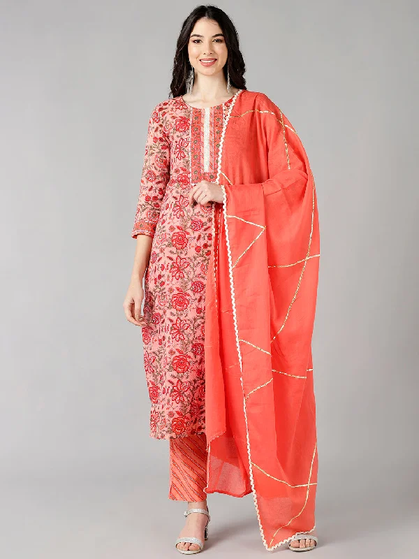 Women's Cotton Printed Kurta Pant Dupatta Set - Ahika High-Waist Yoga Pants