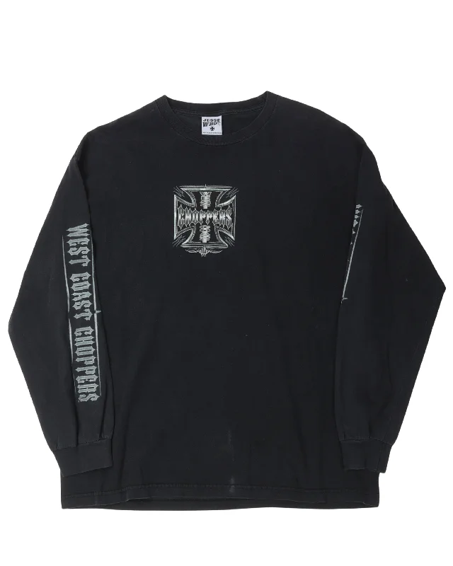West Coast Choppers Chrome Logo Long Sleeve T-Shirt-- Terry Blend Velvet Blend Canvas Blend