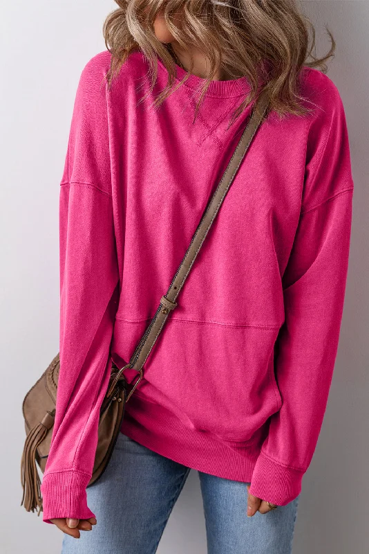 Kangaroo Pocket Sweatshirt - Pink Hoodie with Crew Neck Simple Timeless