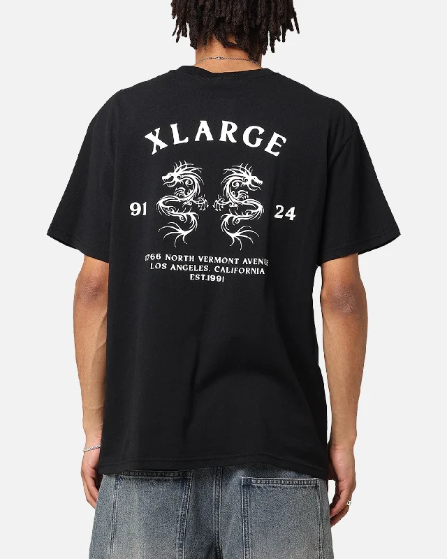 X-Large Dragon T-Shirt Solid Black-- Collared Crew Neck Turtle Neck