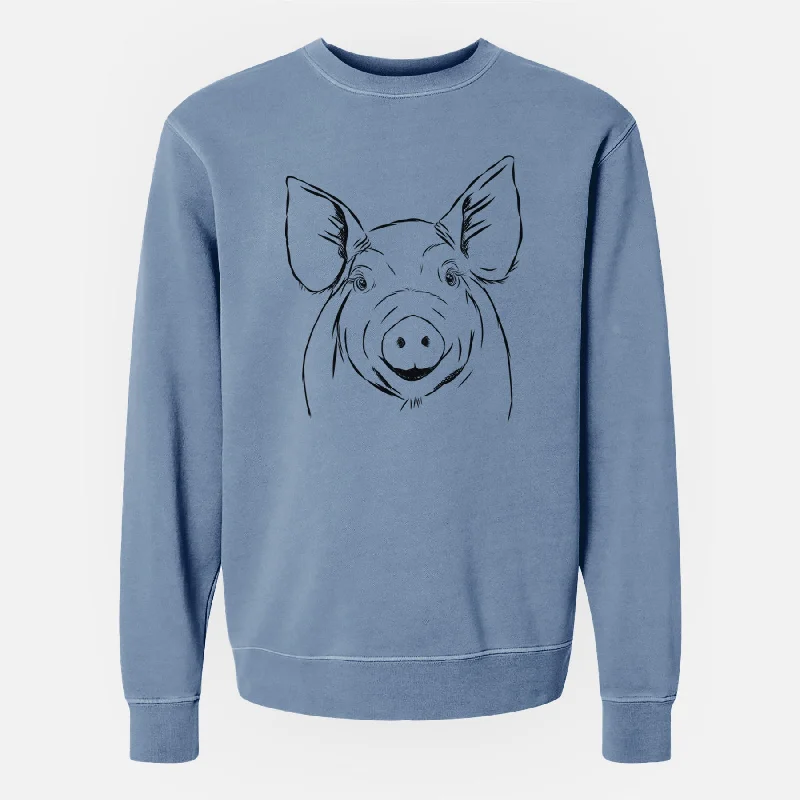 Bare Perry the Pig - Unisex Pigment Dyed Crew Sweatshirt Hoodie with Exposed Zipper Edgy Industrial