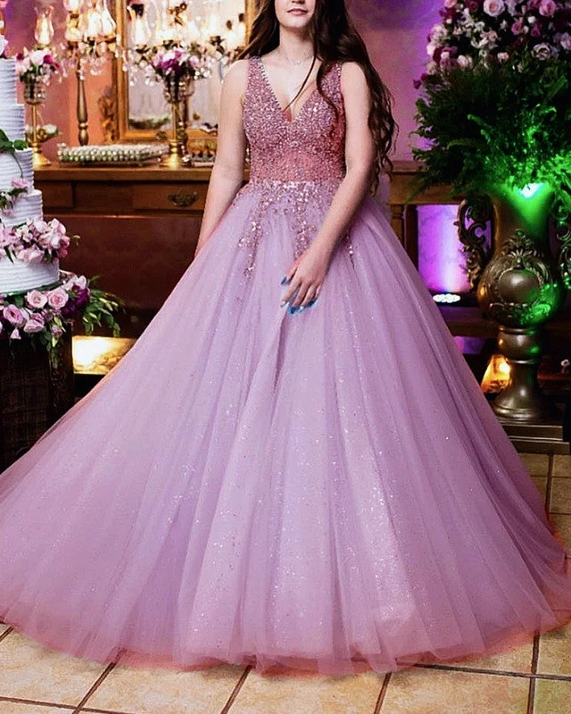 Tulle Prom Dresses Ball Gown Beaded V Neck Tunics Cozy comfortable