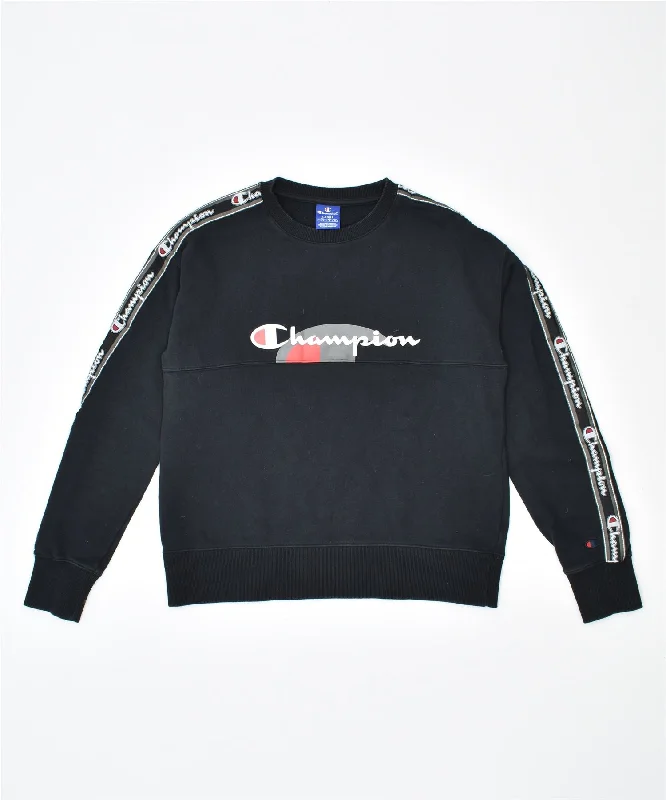 CHAMPION Womens Sweatshirt Jumper UK 14 Large Black Cotton Hoodie with Double Zipper Versatile Adjustable