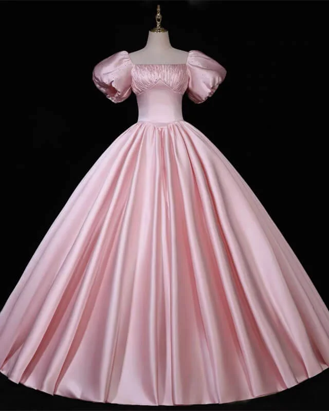 Pink Puffy Sleeve Ball Gown Dress Tunics Stylish elegant