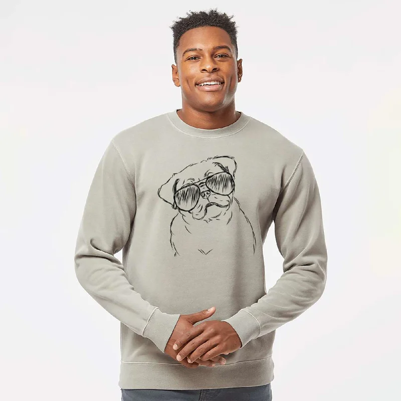 Aviator Otis the Pug - Unisex Pigment Dyed Crew Sweatshirt Hoodie with Hem Detail Decorative Unique