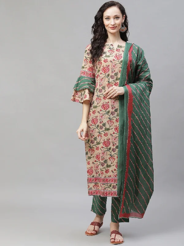 Women's Cotton Printed Kurta Pant Dupatta Set - Ahika Trendy Velvet Pants