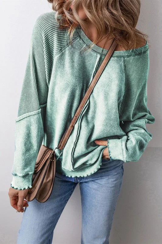 Cozy Weekend Sweatshirt - Green Hoodie with Front Slit Layering Stylish