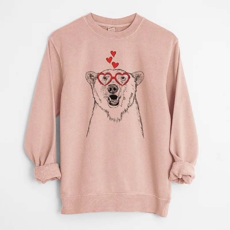 Valentine Oslo the Polar Bear - Unisex Pigment Dyed Crew Sweatshirt Hoodie with Hem Raw Edge Edgy Unfinished