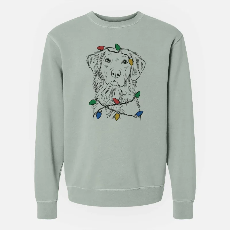 Christmas Lights Linden the Golden Retriever - Unisex Pigment Dyed Crew Sweatshirt Hoodie with Relaxed Fit Easy Casual