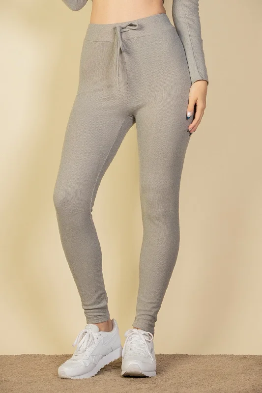 Leggings with Ribbed Tie Front Stylish Sporty Performance Leggings