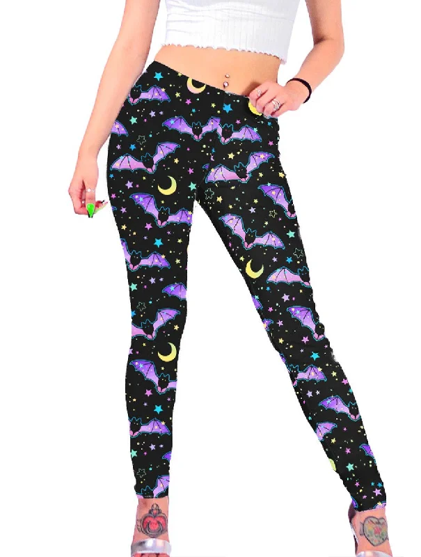 Spooky Cute Bat Pattern Leggings Trendy Cut-Out Activewear Leggings