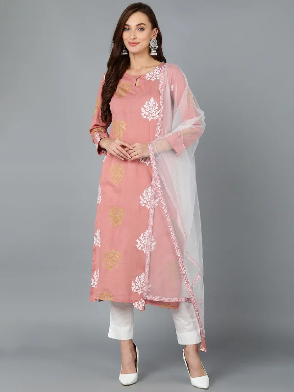 Women's Cotton Blend Floral Printed Kurta Pant With Dupatta - Ahika Casual Yoga Pants