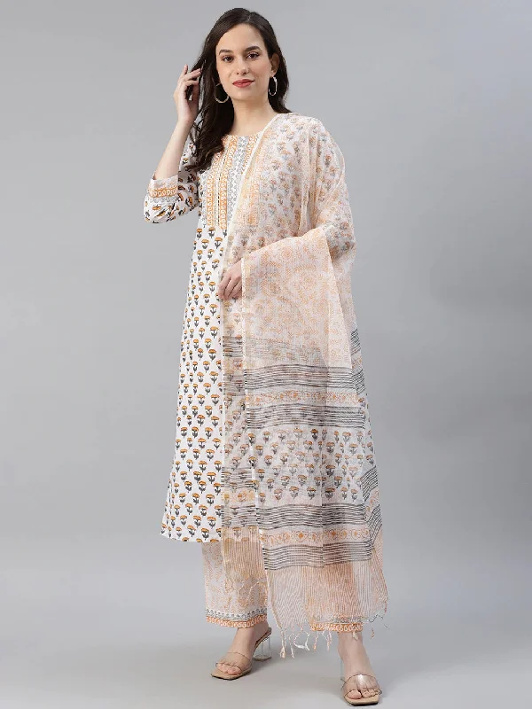 Women's Cotton Printed Kurta Pant Dupatta Set - Ahika Cozy Lounge Pants