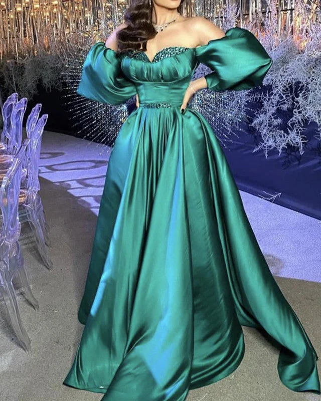 Puffy Sleeves Prom Dresses Satin Long Off The Shoulder Tunics Luxurious high-end