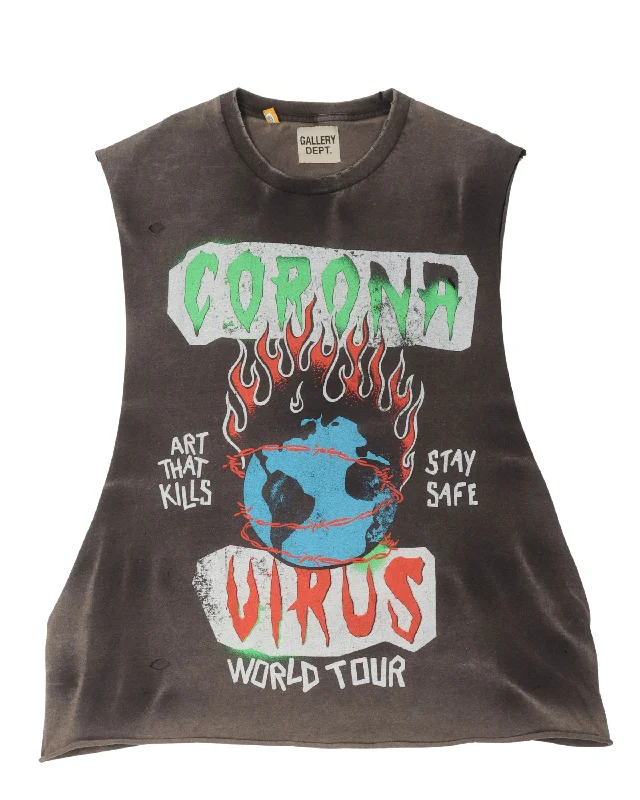 Corona Virus World Tour Cut Off T-Shirt-- Front Pockets Side Pockets Patch Pockets