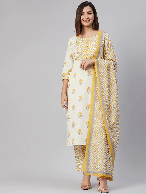 Women's Cotton Printed Kurta Pant Dupatta Set - Ahika Sleek Black Pants