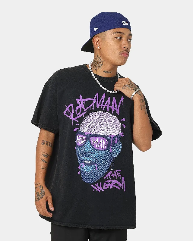 Rodman Brand The Worm Brain Vintage T-Shirt Black Wash-- Mesh Canvas Denim