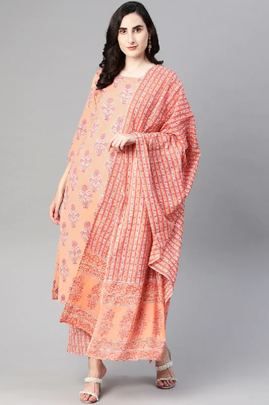Women's Cotton Printed Kurta Pants And Dupatta Set - Ahika Elegant Trouser Pants
