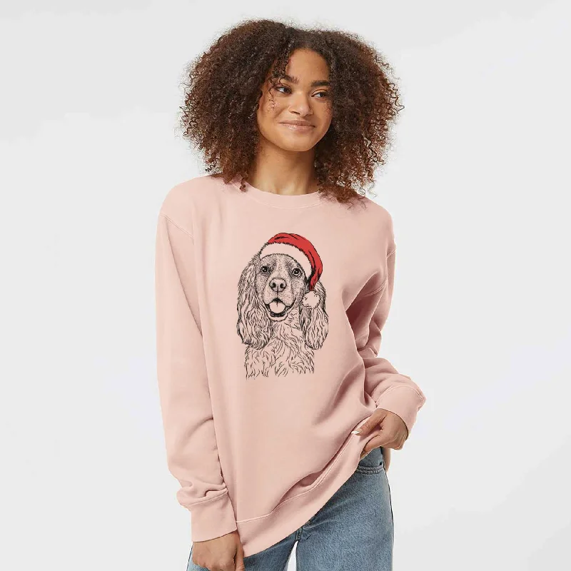 Santa Perry the Cockalier - Unisex Pigment Dyed Crew Sweatshirt Hoodie with Oversized Fit Loose Comfortable