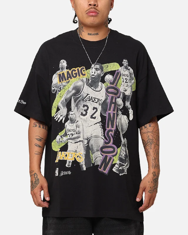 Mitchell & Ness Los Angeles Lakers Magic Johnson Abstract Player T-Shirt Faded Black-- Sequined Glittery Shiny