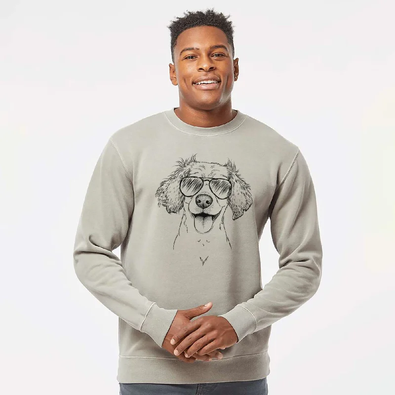 Aviator Piglet the Dachshund Mix - Unisex Pigment Dyed Crew Sweatshirt Hooded Sweatshirt Casual Wear Street Style