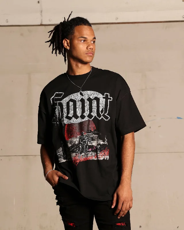 Saint Morta Highmoon In Hell Boxy T-Shirt Black-- Hooded Caped Shawl Collar